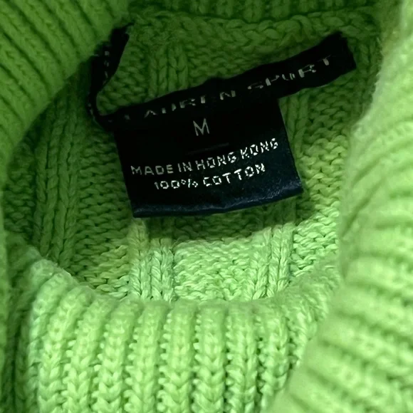 Ralph Lauren lime green cable knit polo sleeveless turtleneck sweater - M - Picture 7 of 9